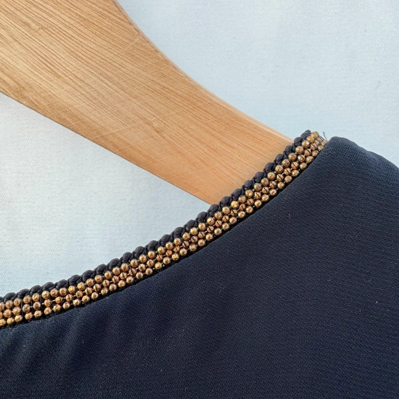 H&M Navy Sleeveless Shift Dress Gold Beaded Neck Lined UK10 EU36 Elegant - Image 8