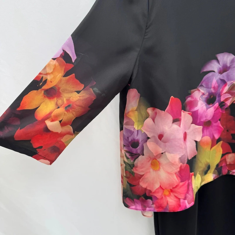Ted Baker Cadie Layered Floral Dress Size 3 UK 12 Black Pink 3/4 Sleeve - Image 2