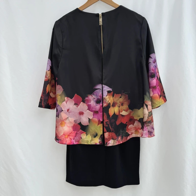 Ted Baker Cadie Layered Floral Dress Size 3 UK 12 Black Pink 3/4 Sleeve - Image 5