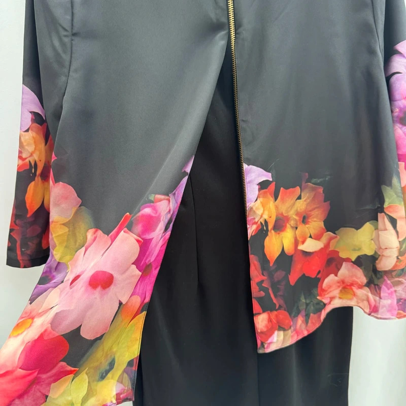 Ted Baker Cadie Layered Floral Dress Size 3 UK 12 Black Pink 3/4 Sleeve - Image 6