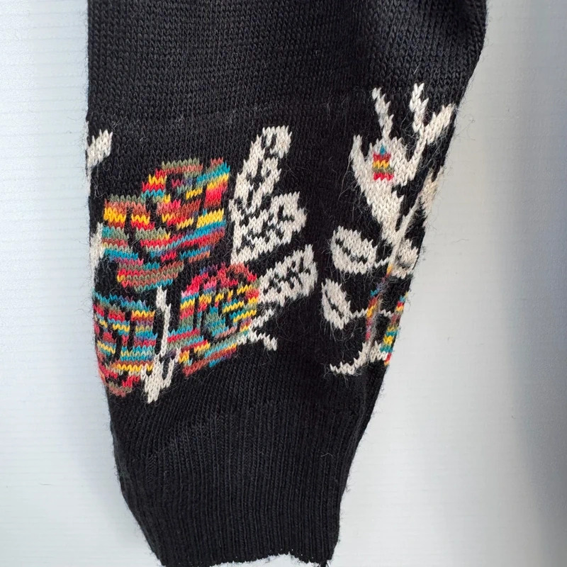 Vintage Black Folk Embroidered Jumper Southwestern / Aztec Floral Tassel Neck UK 8-10 - Image 3
