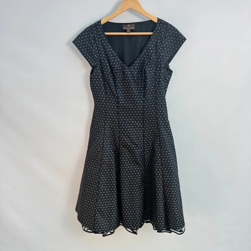 Fenn Wright Manson Black 90% Silk Polka Dot Fit & Flare Dress UK Size 12