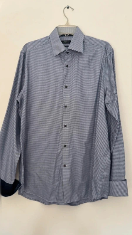 Next Signature Mens 100% Cotton Blue Geometric Shirt 16.5 Regular Fit