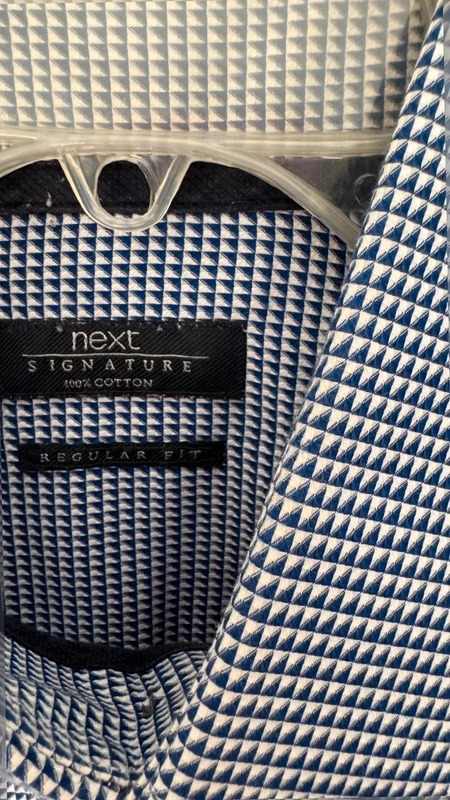Next Signature Mens 100% Cotton Blue Geometric Shirt 16.5 Regular Fit - Image 3