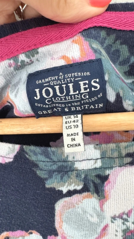 Joules Harbour Floral Breton Top Navy Pink 3/4 Sleeve UK 14 Cotton - Image 3