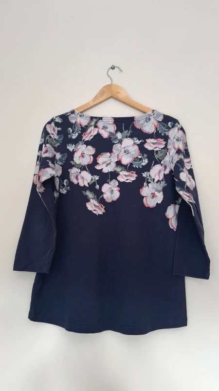 Joules Harbour Floral Breton Top Navy Pink 3/4 Sleeve UK 14 Cotton - Image 7