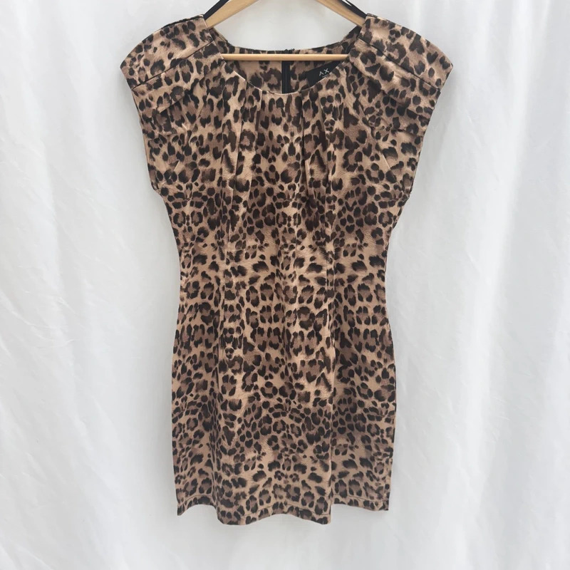 AX Paris Leopard Print Ruched Shoulder Bodycon Mini Dress UK M / 12-14