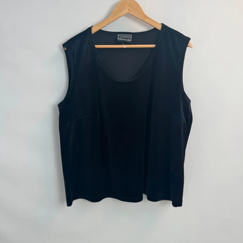 Classics Black Velvet Sleeveless Top Scoop Neck Smart Occasion Camisole UK 24