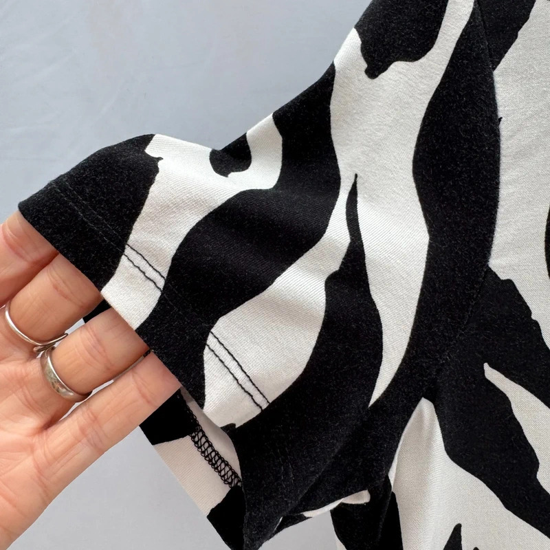 Street One Zebra Print Top UK 8 Black White Short Sleeve Boat Neck Stretch fits UK 10 - Image 2