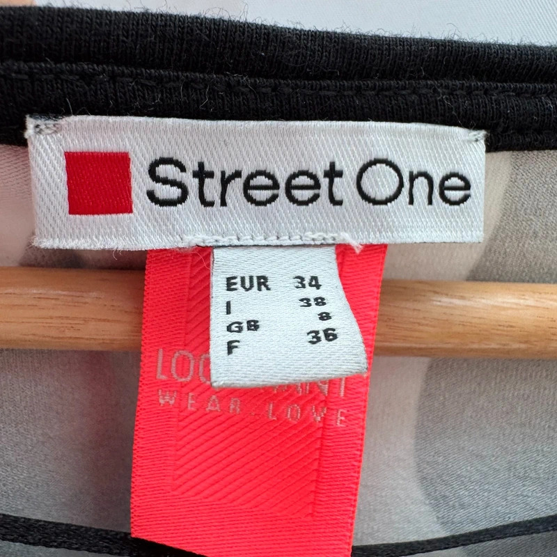 Street One Zebra Print Top UK 8 Black White Short Sleeve Boat Neck Stretch fits UK 10 - Image 4