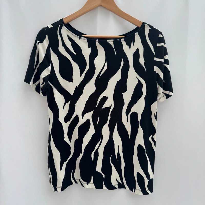 Street One Zebra Print Top UK 8 Black White Short Sleeve Boat Neck Stretch fits UK 10 - Image 6