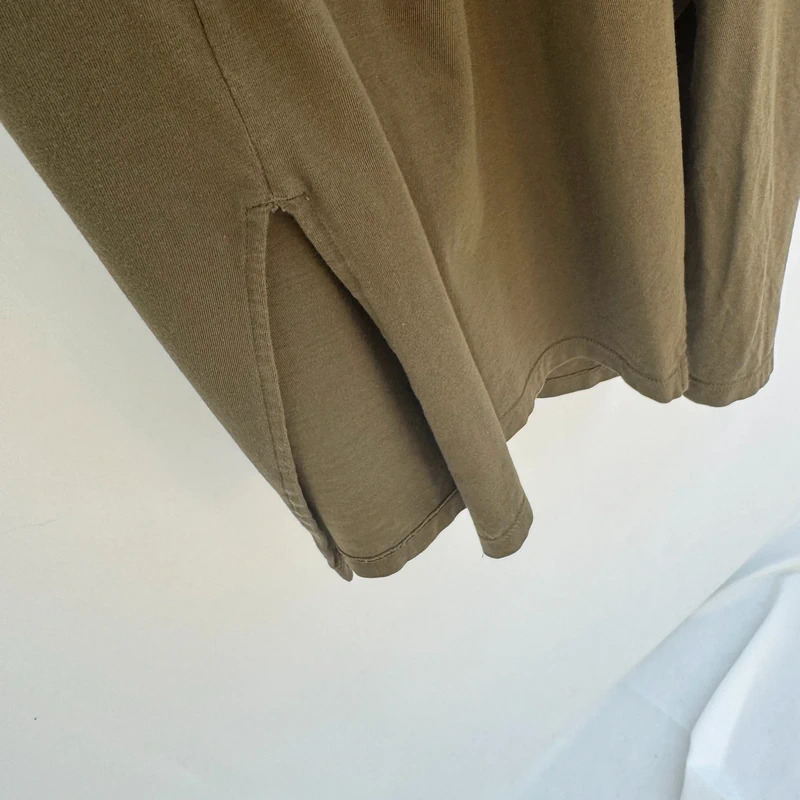 M&S Khaki Cotton T-Shirt Dress UK 16 Pockets Side Slits Short Sleeve Midi - Image 6