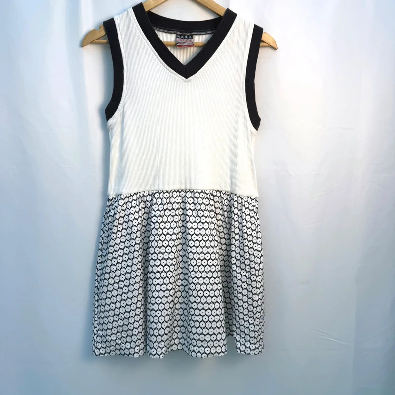 Prince Sportswear White Ribbed Tennis Dress Navy Print Sleeveless UK 12 Medium