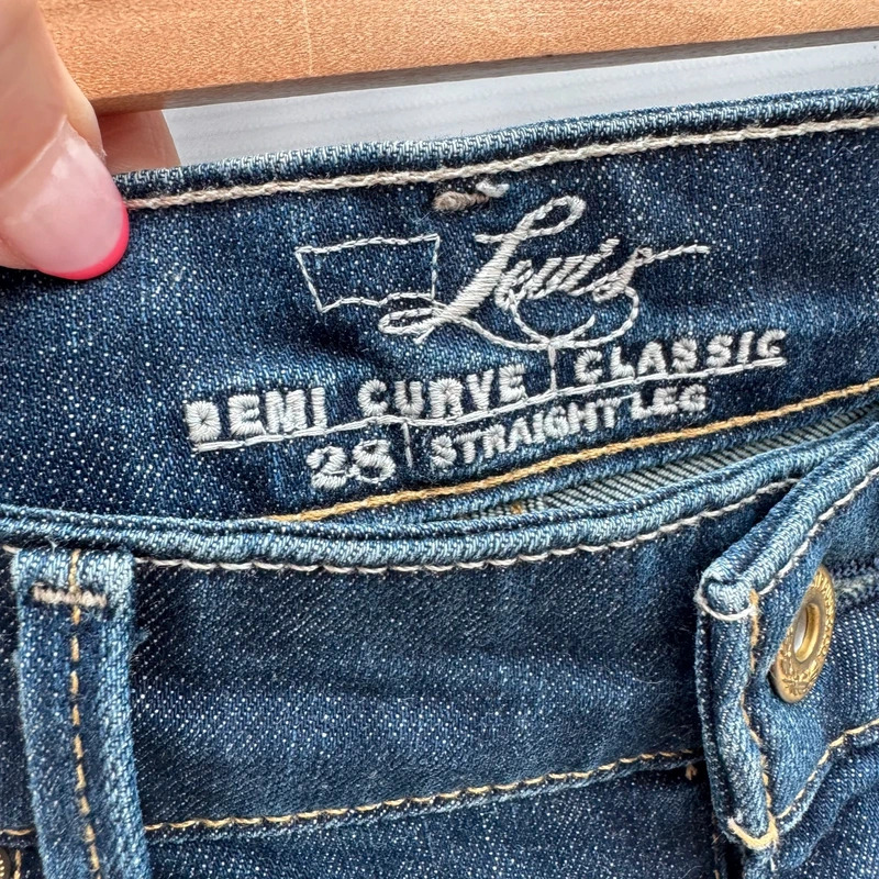 Levi's Demi Curve Classic Straight Jeans W28 L32 UK 10 Dark Blue Stretch Denim - Image 5