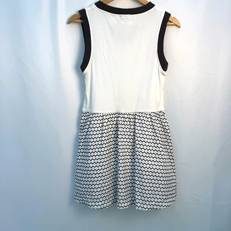 Prince Sportswear White Ribbed Tennis Dress Navy Print Sleeveless UK 12 Medium - Image 2
