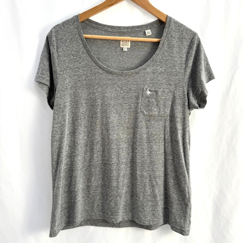 Jack Wills Grey Marl T‑Shirt UK 14 Scoop Neck Short Sleeve Embroidered Logo