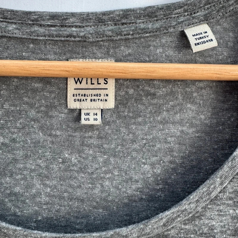 Jack Wills Grey Marl T‑Shirt UK 14 Scoop Neck Short Sleeve Embroidered Logo - Image 3