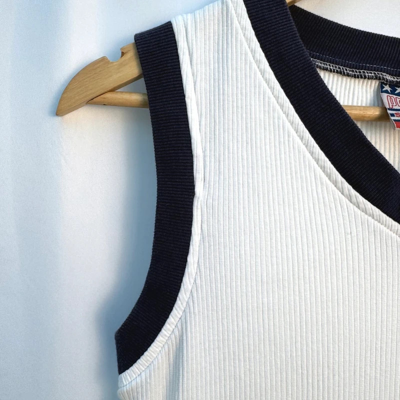 Prince Sportswear White Ribbed Tennis Dress Navy Print Sleeveless UK 12 Medium - Image 4