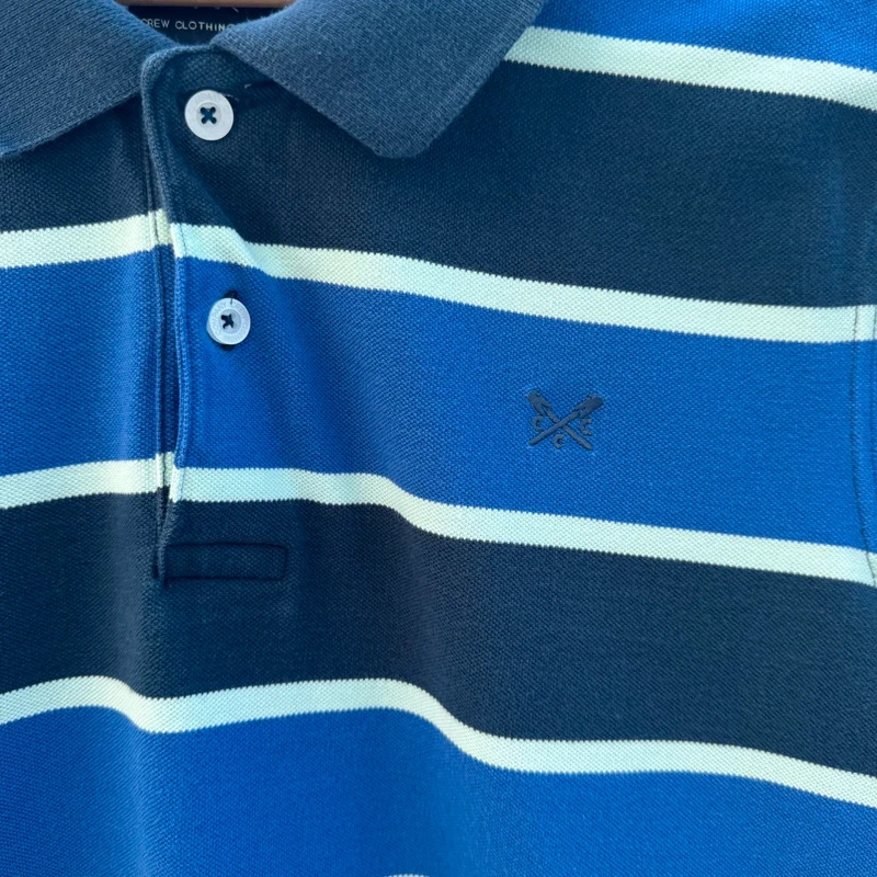 Crew Clothing Polo Shirt XL Slim Fit Blue Stripe 100% Cotton Pique True Size Large - Image 2