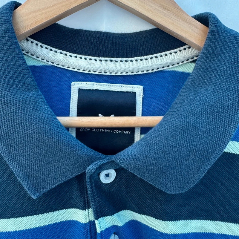 Crew Clothing Polo Shirt XL Slim Fit Blue Stripe 100% Cotton Pique True Size Large - Image 3