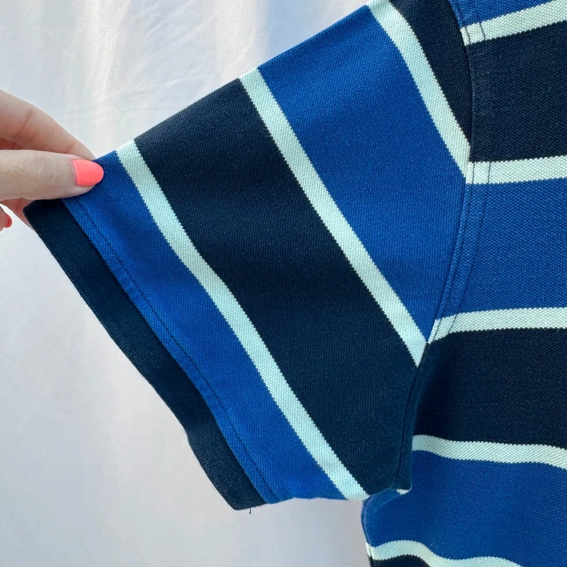 Crew Clothing Polo Shirt XL Slim Fit Blue Stripe 100% Cotton Pique True Size Large - Image 4