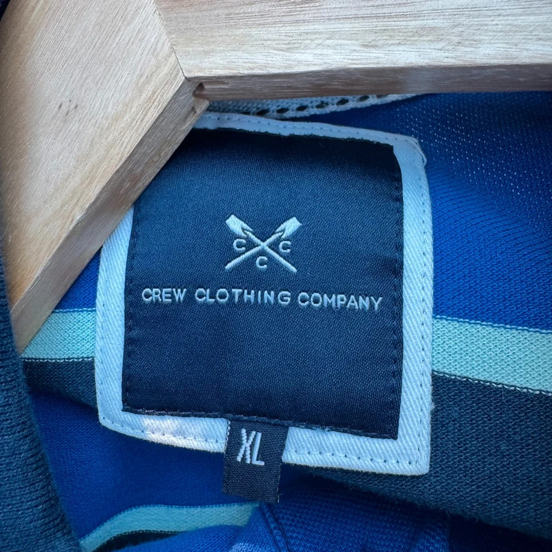 Crew Clothing Polo Shirt XL Slim Fit Blue Stripe 100% Cotton Pique True Size Large - Image 6