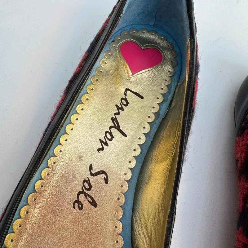 London Sole French Sole Annie Red Navy Tweed Ballet Flats Leather Trim EU 38.5 UK 5.5 - Image 3