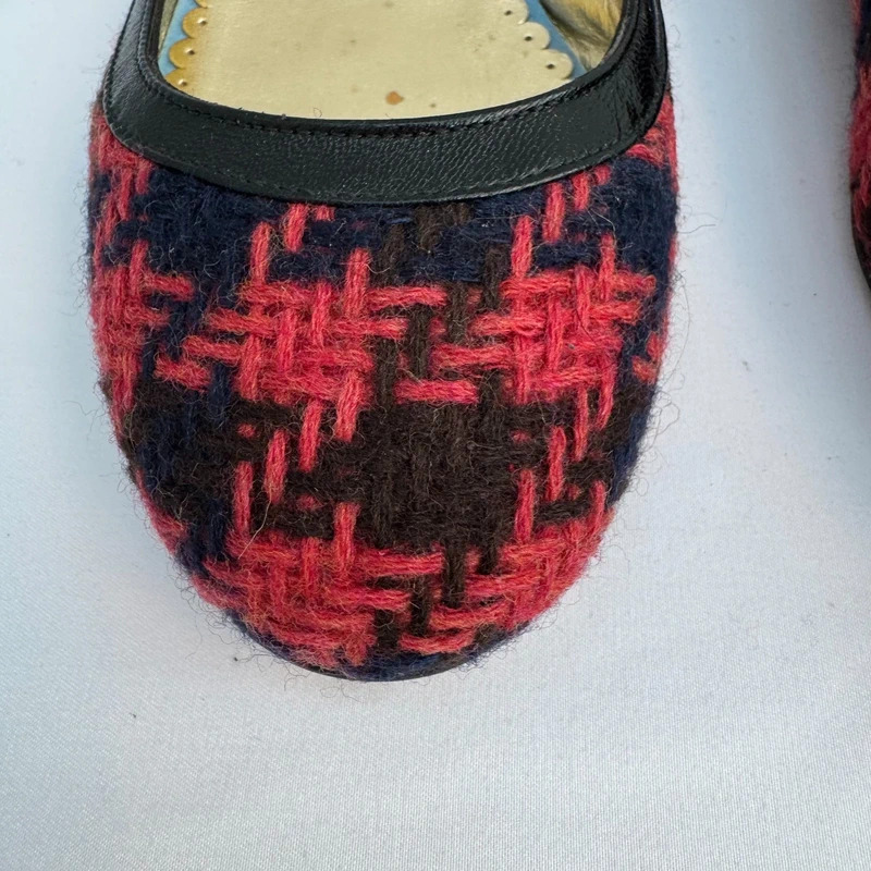 London Sole French Sole Annie Red Navy Tweed Ballet Flats Leather Trim EU 38.5 UK 5.5 - Image 4