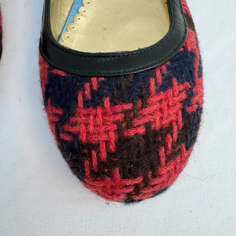 London Sole French Sole Annie Red Navy Tweed Ballet Flats Leather Trim EU 38.5 UK 5.5 - Image 5