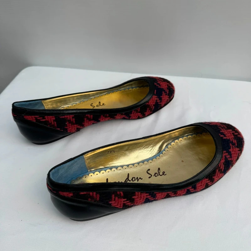 London Sole French Sole Annie Red Navy Tweed Ballet Flats Leather Trim EU 38.5 UK 5.5 - Image 7