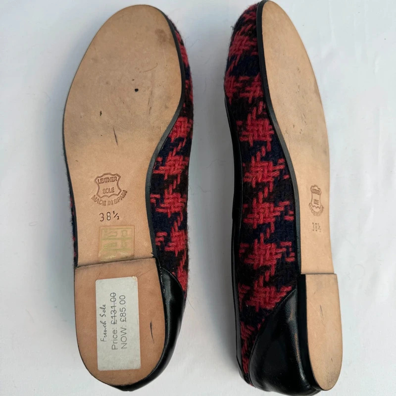 London Sole French Sole Annie Red Navy Tweed Ballet Flats Leather Trim EU 38.5 UK 5.5 - Image 8
