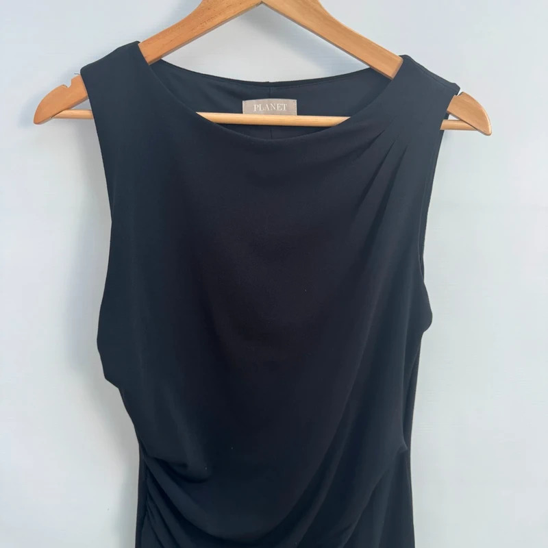 Planet Black Sleeveless Ruched Pencil Dress UK 10 Stretch Smart Occasion - Image 3