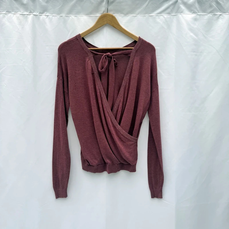 Next Dusty Rose Wrap Jumper UK 12 Tie Back Shimmer Trim Viscose Cotton