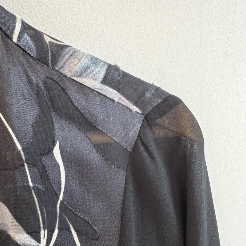 Coast Black Floral Wrap Blouse UK14 Sheer Sleeves Lace Up Cuffs - Image 3