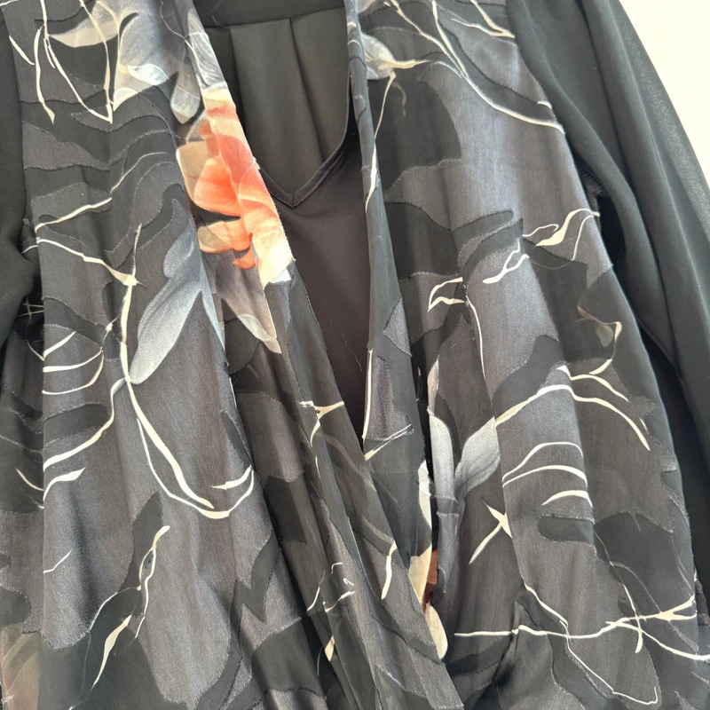 Coast Black Floral Wrap Blouse UK14 Sheer Sleeves Lace Up Cuffs - Image 5