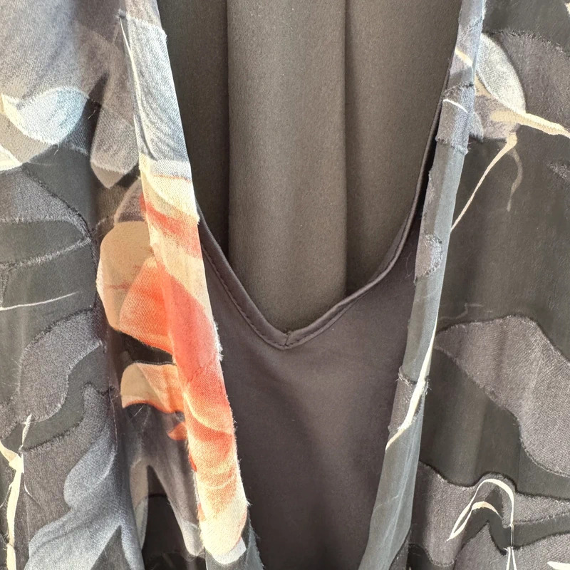 Coast Black Floral Wrap Blouse UK14 Sheer Sleeves Lace Up Cuffs - Image 6