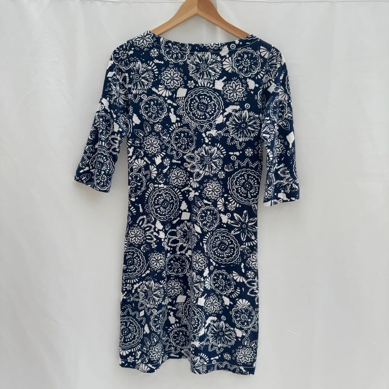 Hatley Navy White Floral Cotton Dress XS / UK 8–10 3/4 Sleeve Casual Jersey - Image 2