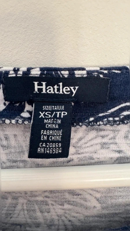 Hatley Navy White Floral Cotton Dress XS / UK 8–10 3/4 Sleeve Casual Jersey - Image 3