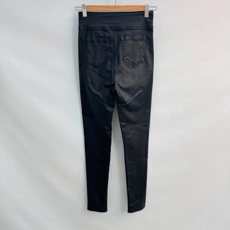 Quiz Black Coated Faux Leather Sailor Button High Waisted Trousers – UK 8 - Image 2