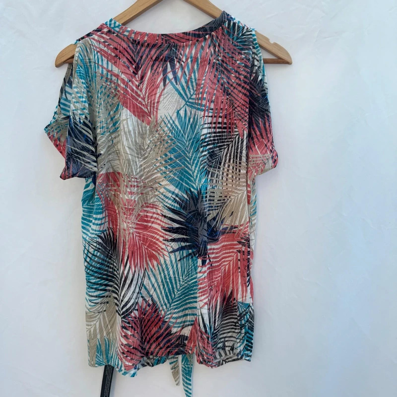 Roman Originals Size 12 Tropical Palm Print Diamante Tie Front Top - Image 9