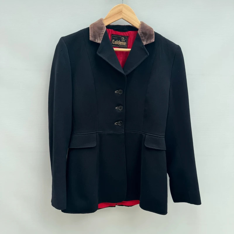 Caldene UK 12 Black Show Jacket 36in Chest Vintage Brown Velvet Collar Red Lining