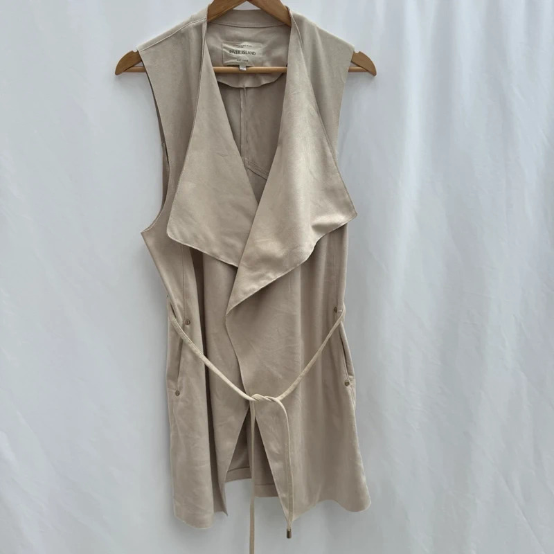 River Island beige sleeveless draped waist tie gilet UK 14