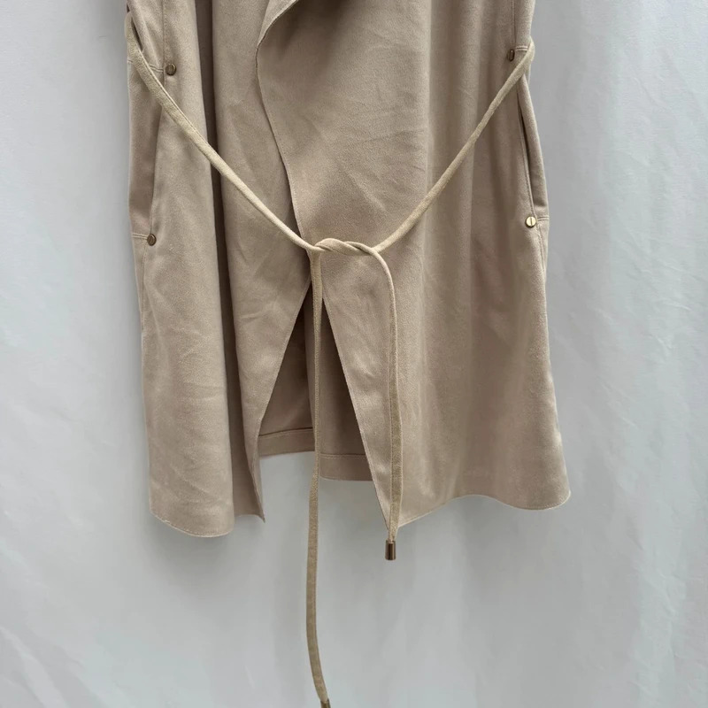 River Island beige sleeveless draped waist tie gilet UK 14 - Image 2