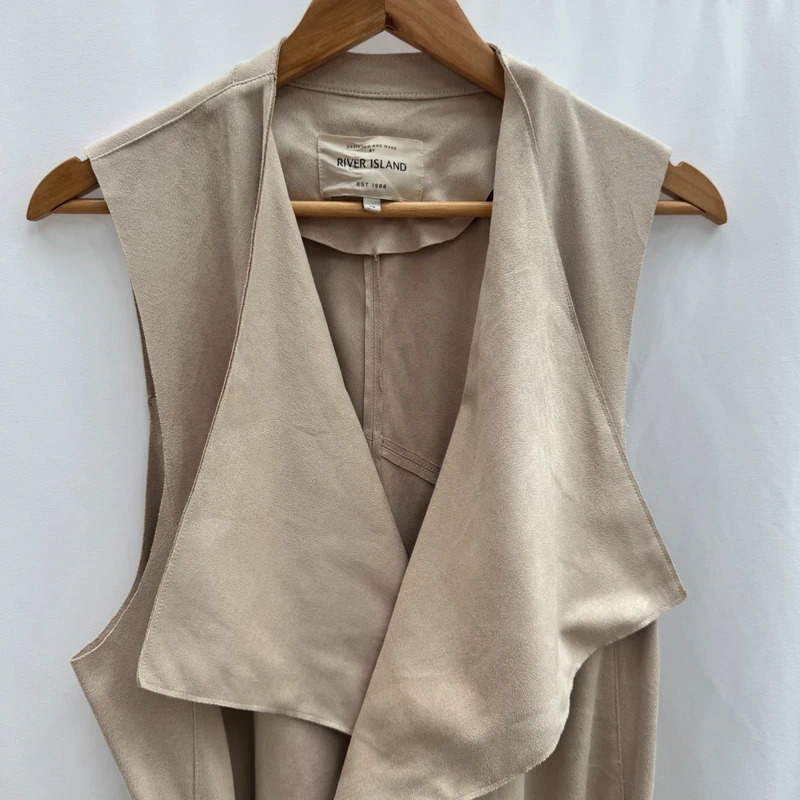 River Island beige sleeveless draped waist tie gilet UK 14 - Image 3