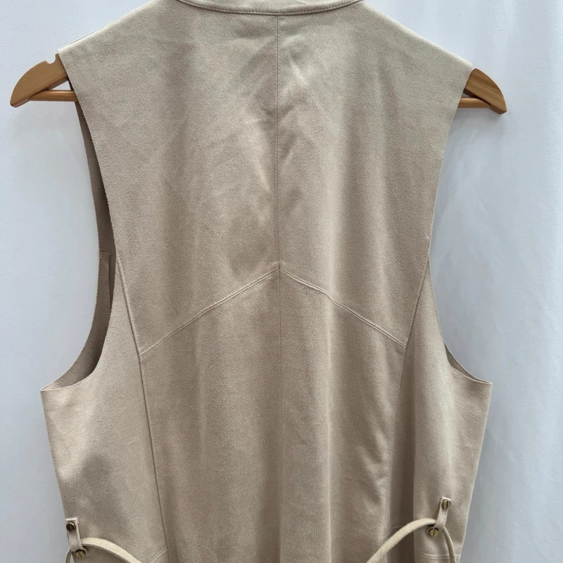 River Island beige sleeveless draped waist tie gilet UK 14 - Image 4