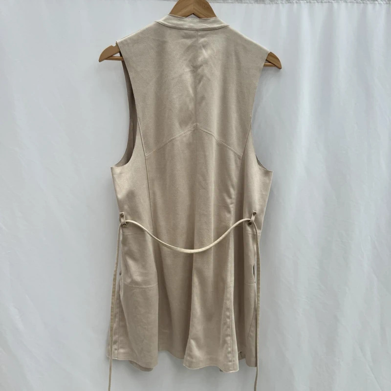 River Island beige sleeveless draped waist tie gilet UK 14 - Image 5