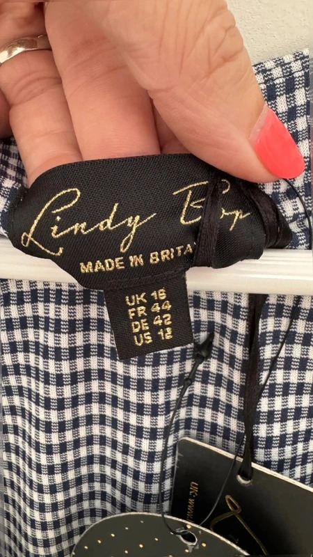 Lindy Bop Sabina Navy Gingham Tie shoulder Midi Wiggle Dress UK 16 BNWT - Image 9