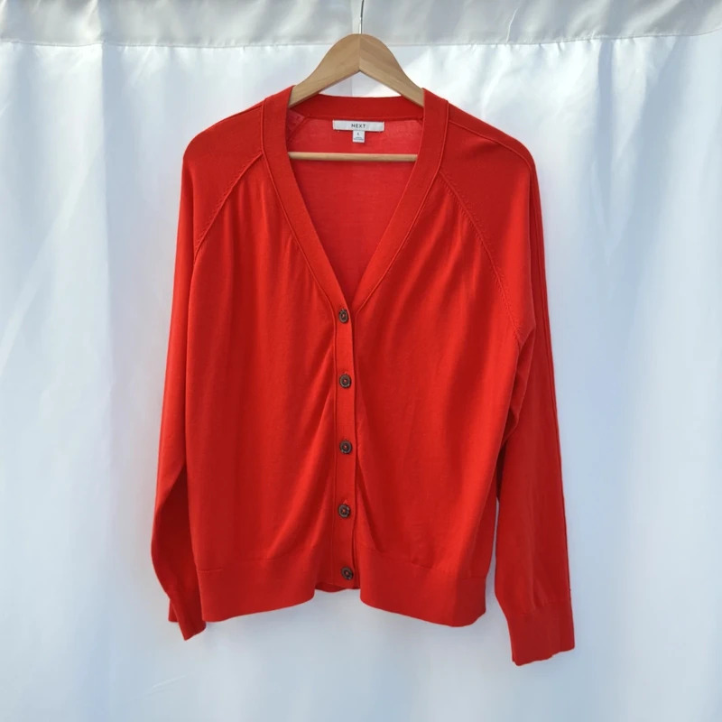 Next Bright Orange Fine Knit Cardigan Size L UK 14–16 Cotton Blend RRP £28