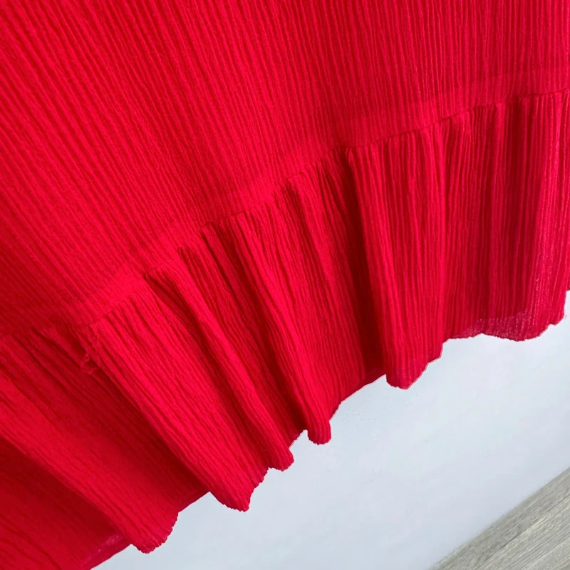 Reiss Brea Red Silk Shift Dress 100% Silk Pleated 3/4 Sleeve Ruffle Hem UK 12 - Image 3