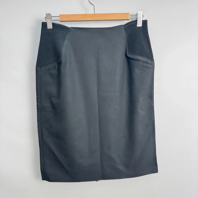 Vero Moda Black PU Faux Leather High Waist Knee Pencil Skirt Size L / UK 12–14